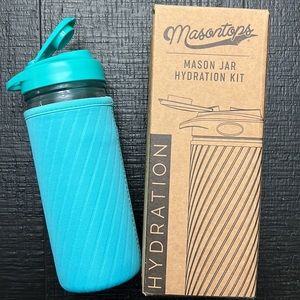 Masontops Jar Water Bottle Set Glass Mason Jar Bottle with Neoprene Sleeve Blue